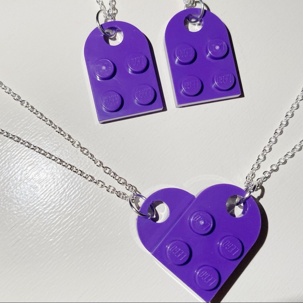 purple lego heart necklace set 💜 besties couples